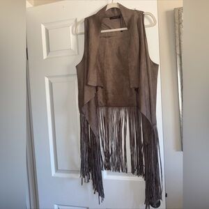 Do Everything in Love Tan Fringe Vest